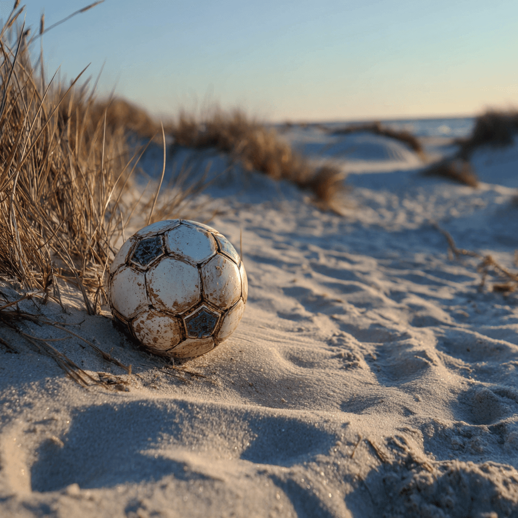 Fußball im Sand an den Dünen der Ostsee auf Fischland-Darß-Zingst
